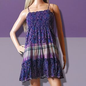 Mossimo Floral Smocked Purple Ruffle Summer Dress